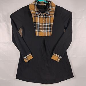 Timeson Women Small long sleeve Jacket lapel pullover tunic Sweater Plaid button